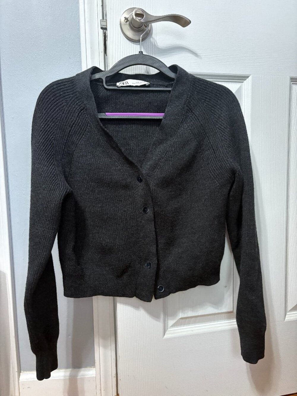 Zara Grey Cropped Cardigan Fall Size S